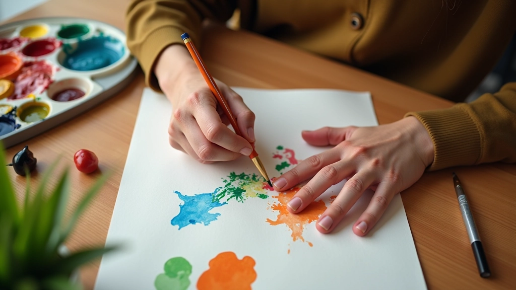 Mani che creano oggetti artigianali, colori vivaci, materiali creativi su un tavolo luminoso