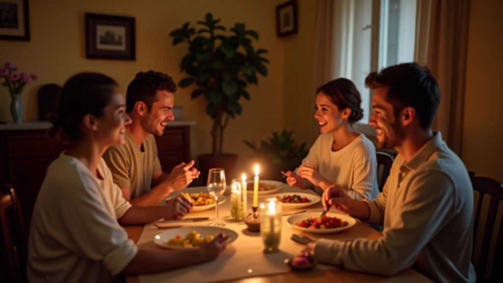 Famiglia durante cena senza dispositivi