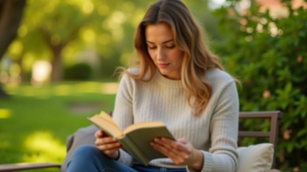 Persona seduta con un libro aperto sulle ginocchia, lettura pomeridiana in giardino, luce naturale calda